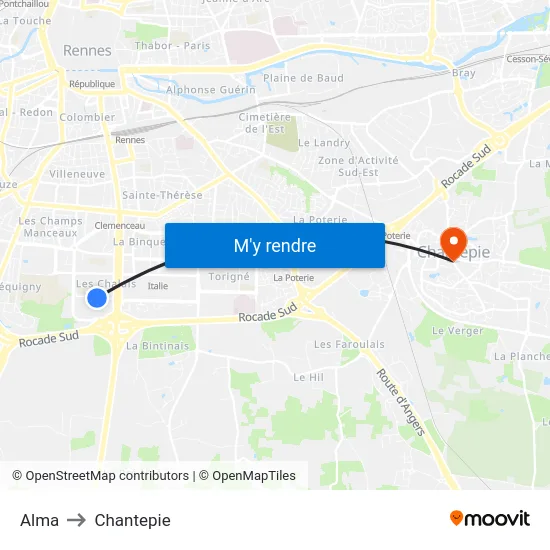 Alma to Chantepie map