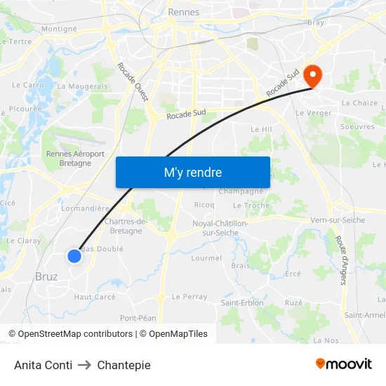 Anita Conti to Chantepie map