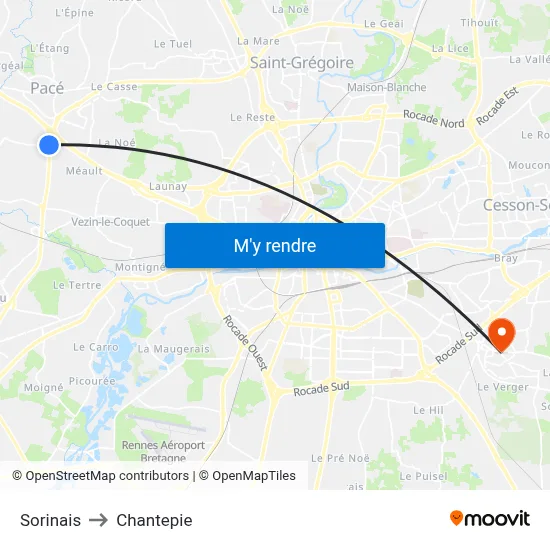 Sorinais to Chantepie map