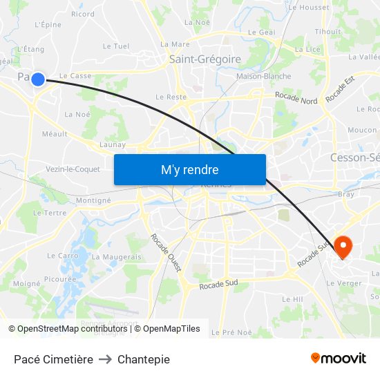 Pacé Cimetière to Chantepie map
