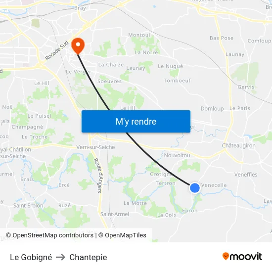 Le Gobigné to Chantepie map