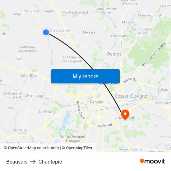 Beauvais to Chantepie map