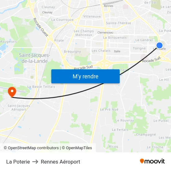 La Poterie to Rennes Aéroport map
