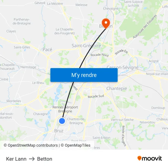 Ker Lann to Betton map