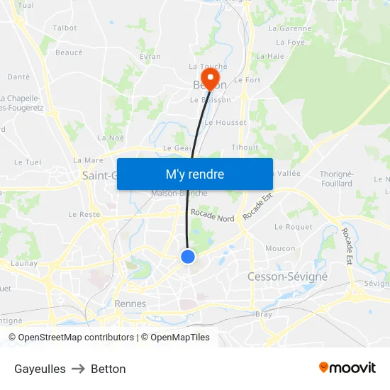 Gayeulles to Betton map