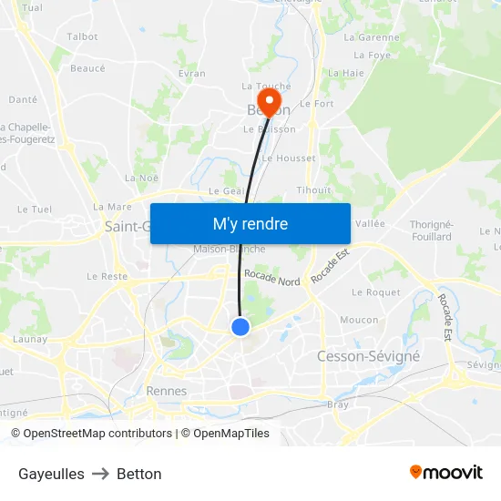 Gayeulles to Betton map