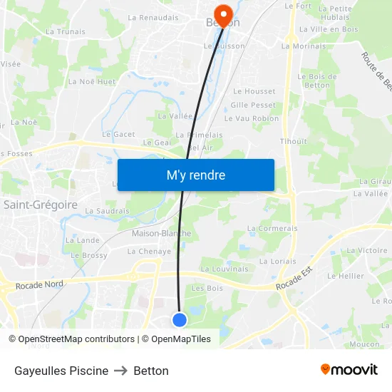 Gayeulles Piscine to Betton map