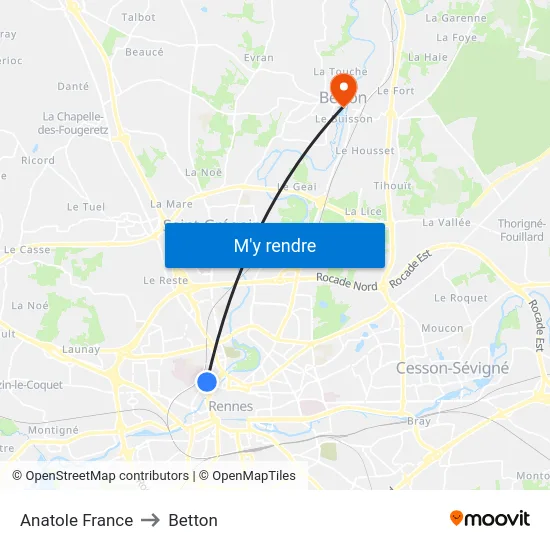 Anatole France to Betton map