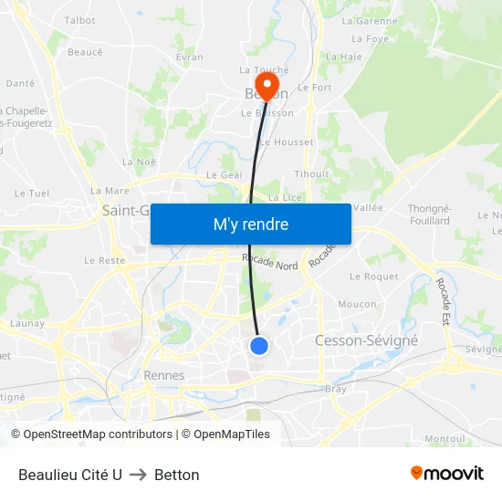 Beaulieu Cité U to Betton map