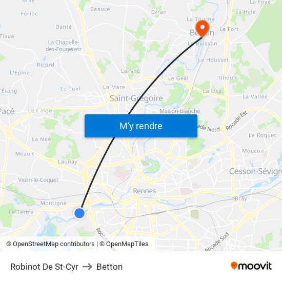 Robinot De St-Cyr to Betton map