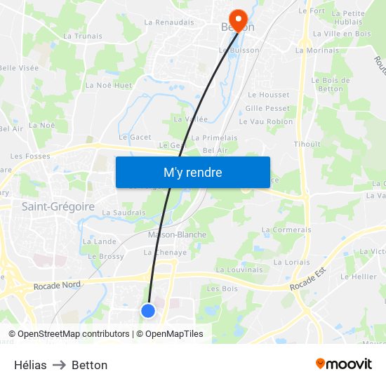 Hélias to Betton map