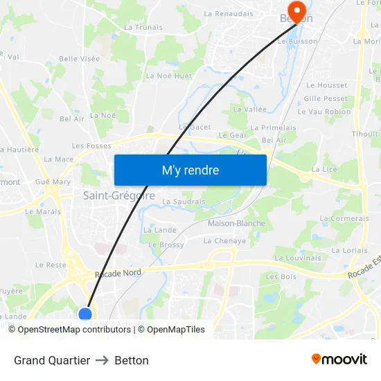 Grand Quartier to Betton map