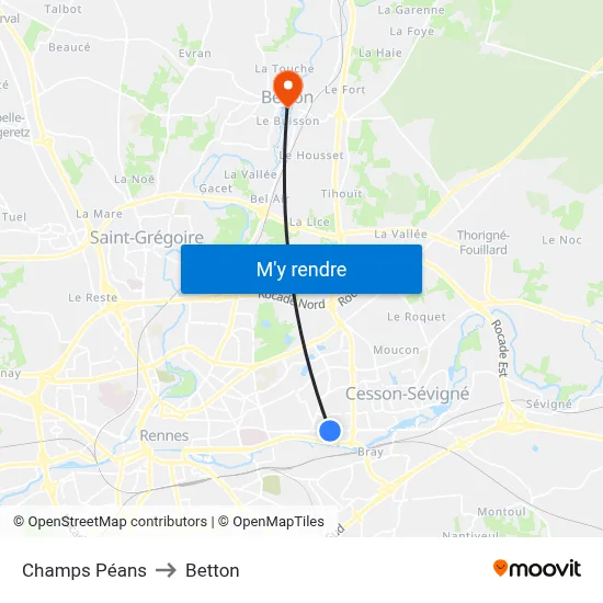 Champs Péans to Betton map