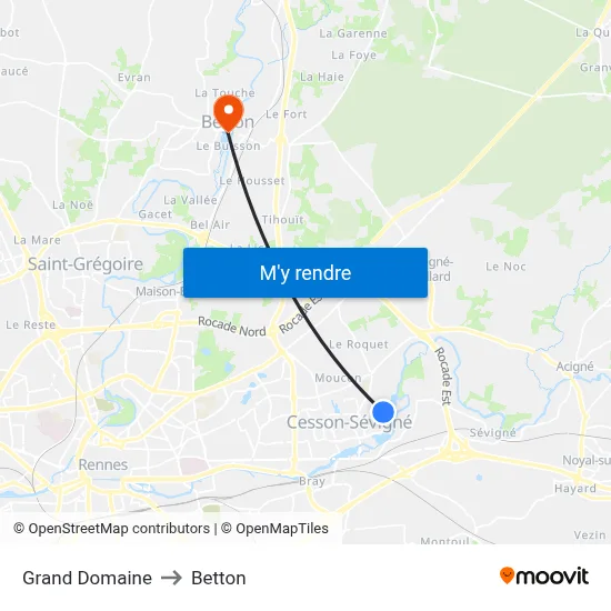 Grand Domaine to Betton map