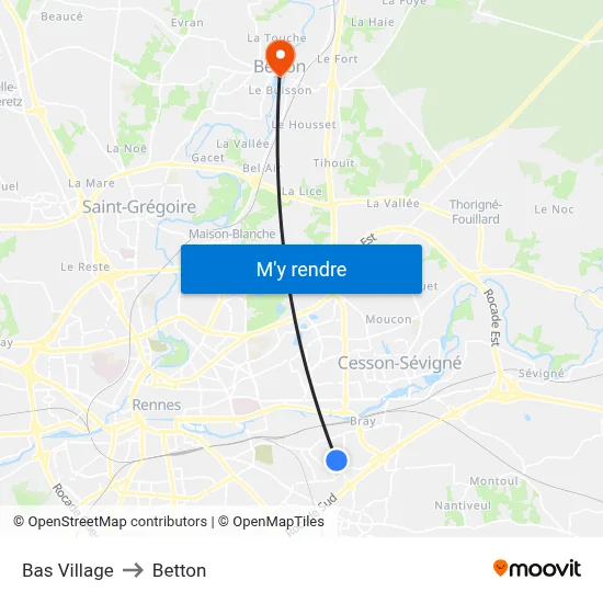 Bas Village to Betton map
