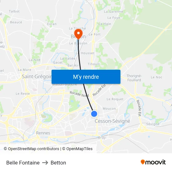 Belle Fontaine to Betton map