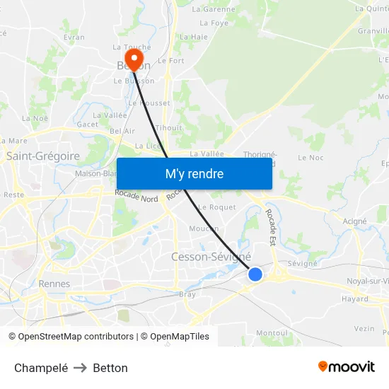 Champelé to Betton map