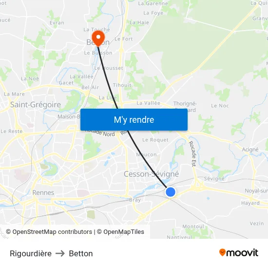 Rigourdière to Betton map
