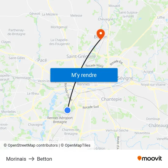 Morinais to Betton map