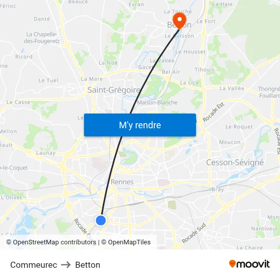 Commeurec to Betton map