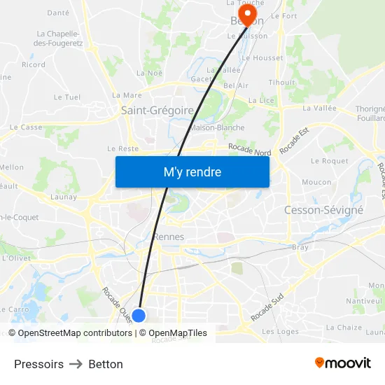 Pressoirs to Betton map
