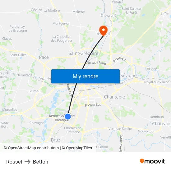 Rossel to Betton map