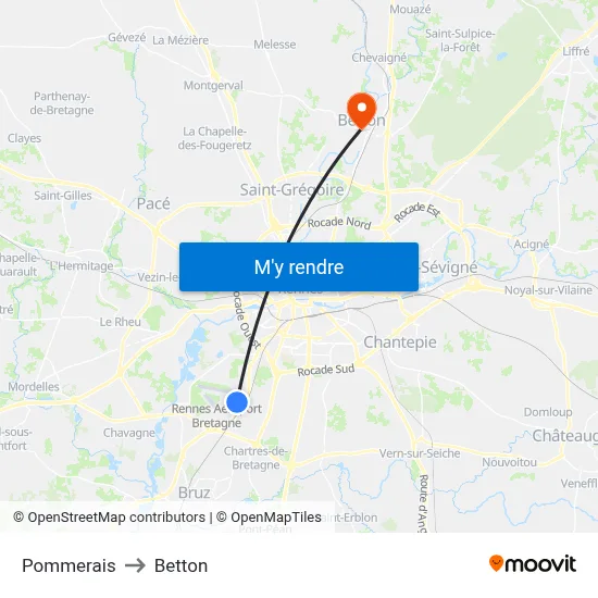 Pommerais to Betton map