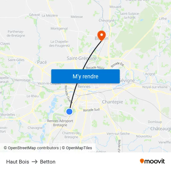 Haut Bois to Betton map