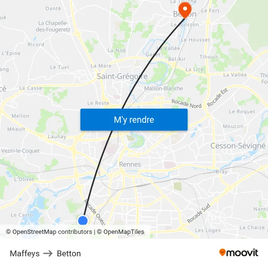 Maffeys to Betton map