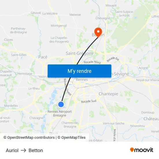 Auriol to Betton map