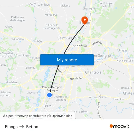 Etangs to Betton map