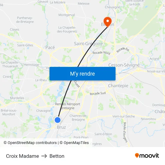 Croix Madame to Betton map