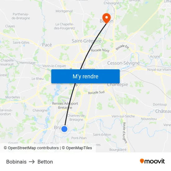 Bobinais to Betton map