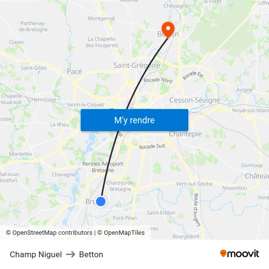 Champ Niguel to Betton map