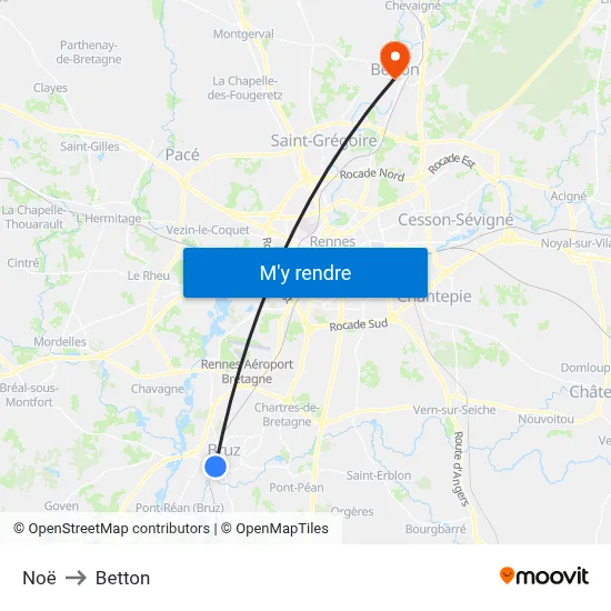 Noë to Betton map
