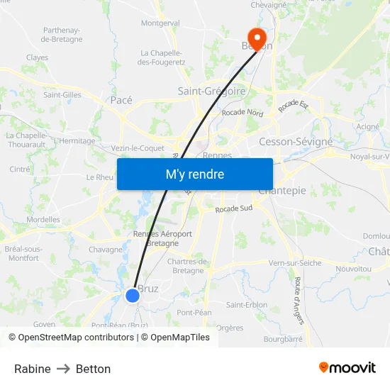 Rabine to Betton map