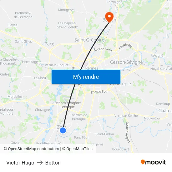 Victor Hugo to Betton map