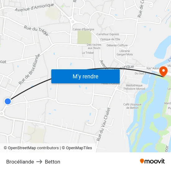 Brocéliande to Betton map