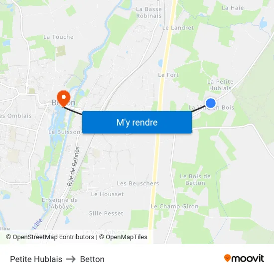 Petite Hublais to Betton map
