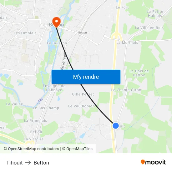 Tihouït to Betton map