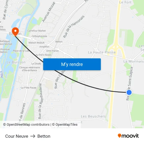 Cour Neuve to Betton map