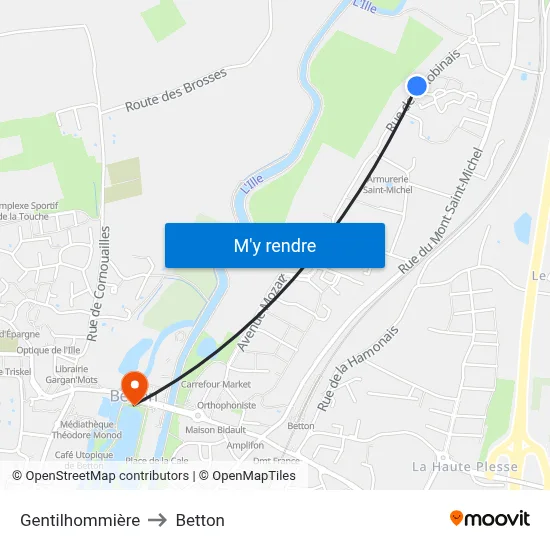 Gentilhommière to Betton map