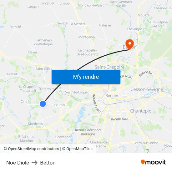 Noë Diolé to Betton map