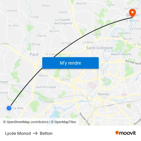 Lycée Monod to Betton map