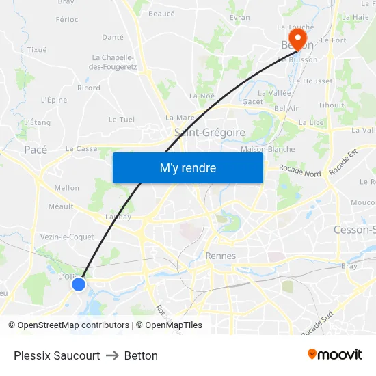Plessix Saucourt to Betton map