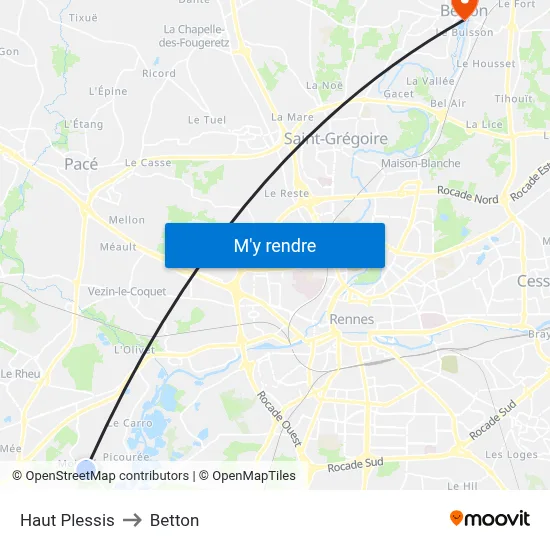 Haut Plessis to Betton map