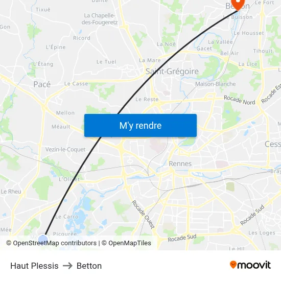 Haut Plessis to Betton map