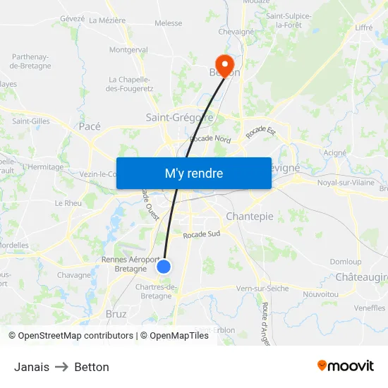 Janais to Betton map
