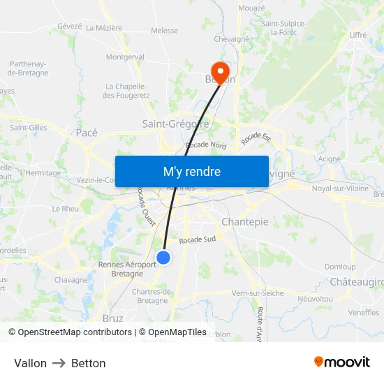 Vallon to Betton map