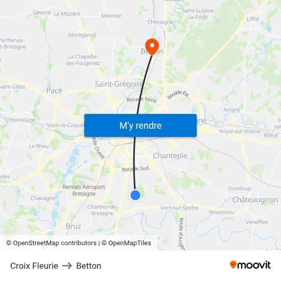 Croix Fleurie to Betton map